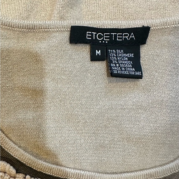 Etcetera M Silk Cashmere Tan Sweater Sheer Black Embroidered Detail R $275 - Picture 12 of 12
